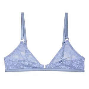 Fleur du Mal Stretch Lace and Silk Triangle Bra in a Soft Blue
